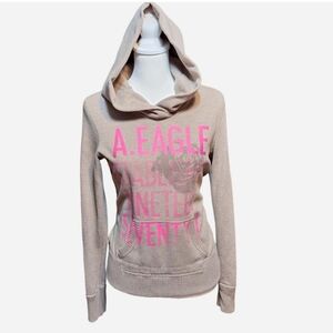 American Eagle Womens Small Tan Pink Hoodie 2010s Y2K 00s Grunge